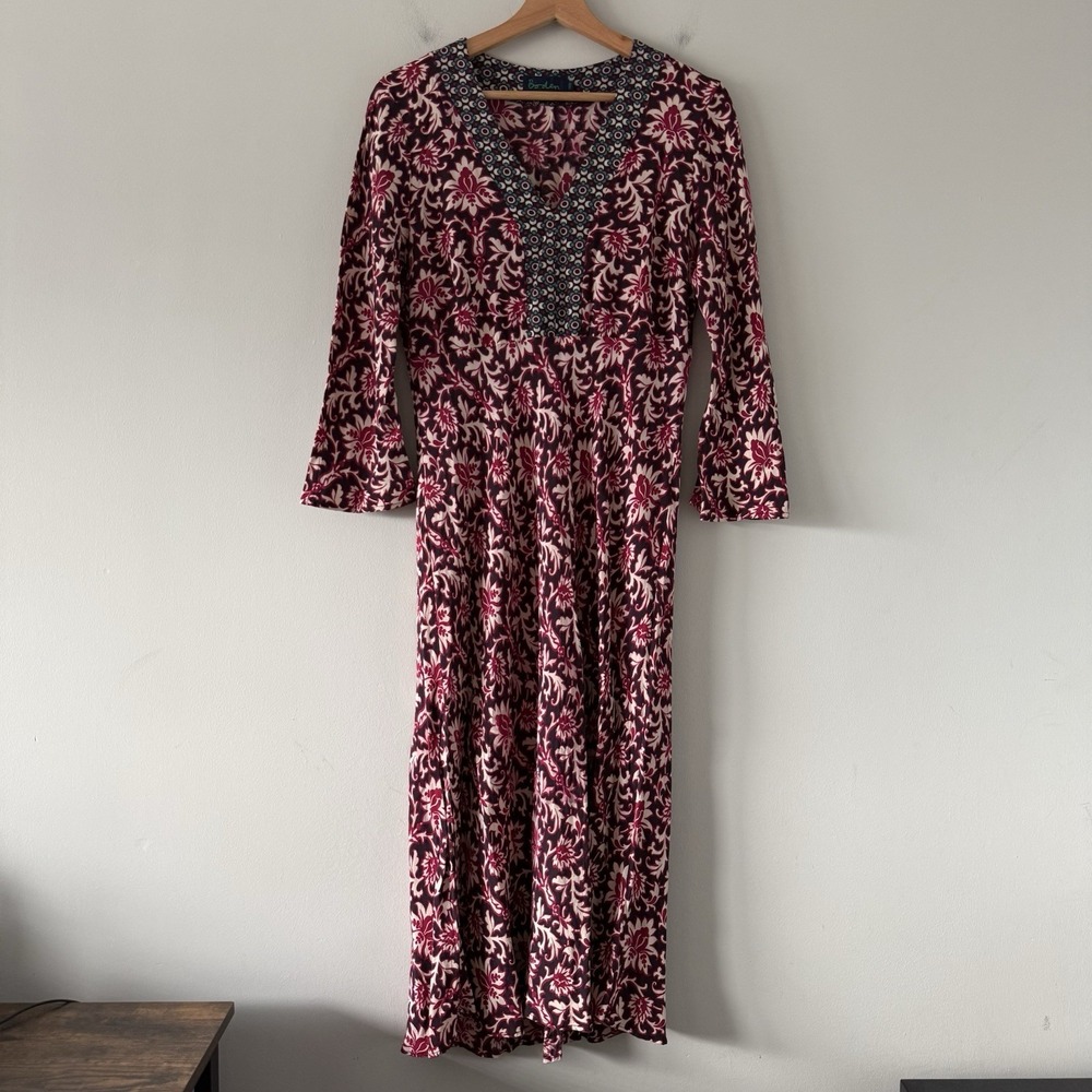 Boden‎ Midi Dress Size 14 Long Sleeve V Neck Geometric Boho Hippie Festival
